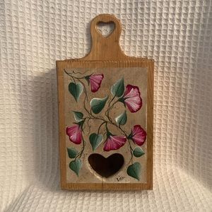 Vintage Wooden Hand Painted Storage Wall Hanging With Heart Cutouts